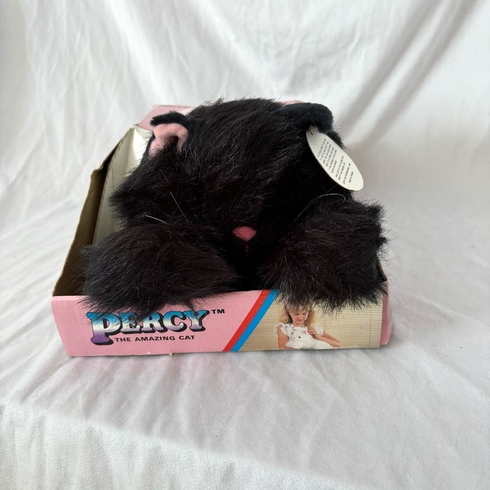 Vintage Percy the amazing cat petable black cat stuffed plushie toy 1986 new NIB